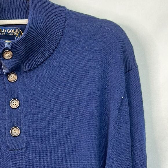 Polo Ralph Lauren Golf Navy Blue Wool MenuButton Pullover sweater NWT size XL - Picture 4 of 12